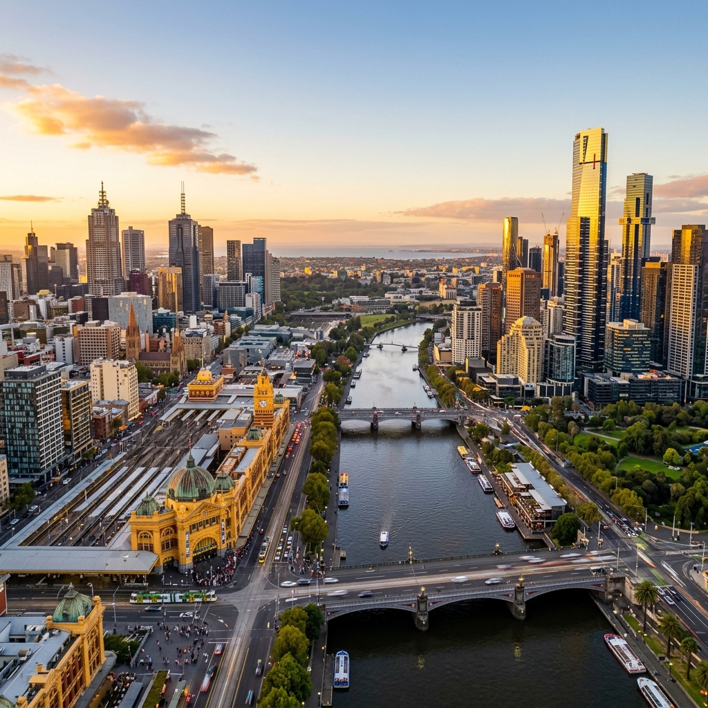 Melbourne cityscape at golden hour