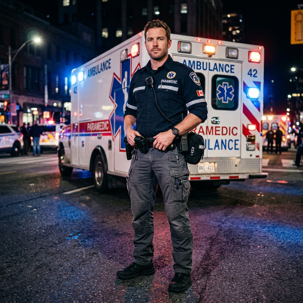 Emergency Paramedic Wearing Heavy Duty Cargo Scrubs