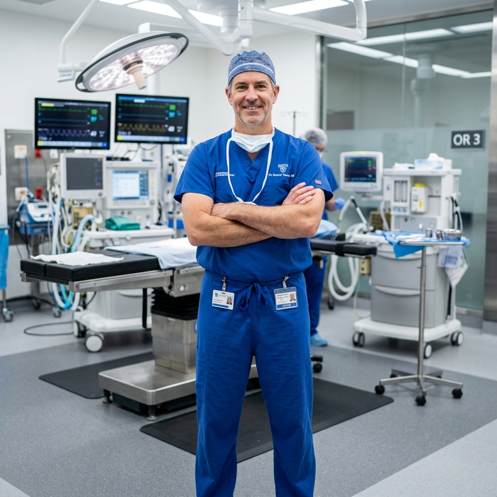 Surgeon wearing Fluid-Barrier Gown in OT